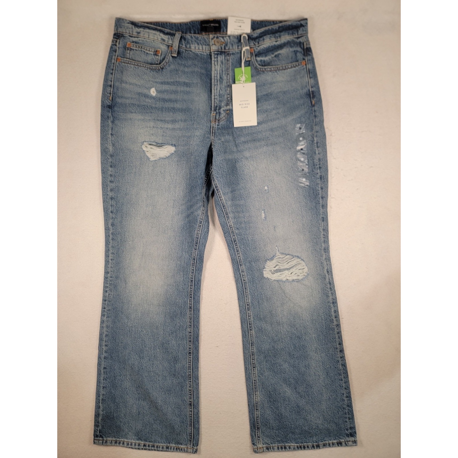 Lucky Brand Boyfriend Mid Rise Flare Jeans Size 16/33 Hemp Blend Nwt Distressed